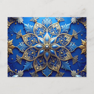 Postale Carte de vœux décorative bleue et or