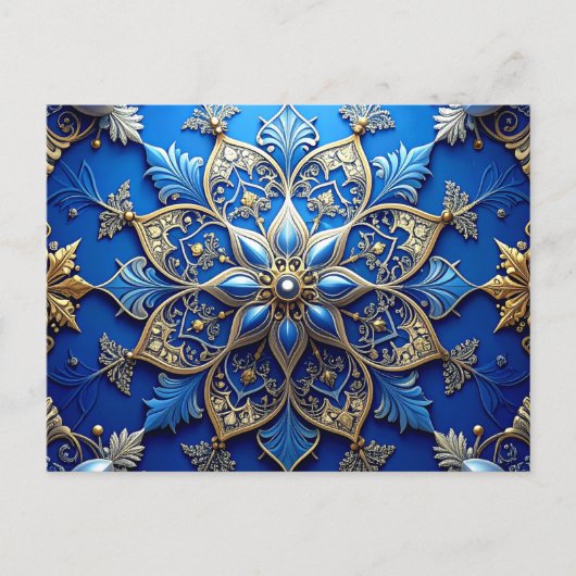 Postale Carte de vœux décorative bleue et or (Devant)