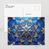Postale Carte de vœux décorative bleue et or (Devant / Derrière)