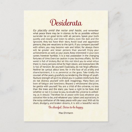 Postale Carte de vœux Desiderata | Desiderata Mini Art (Devant)