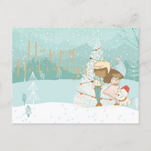 Postale Carte de voeux d'hiver pour enfants noirs illustré