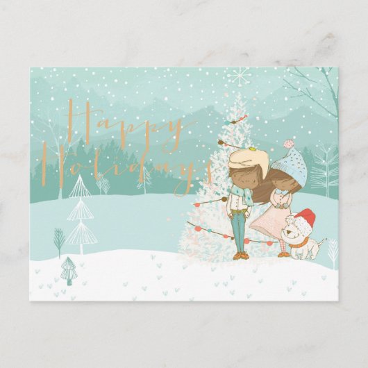 Postale Carte de voeux d'hiver pour enfants noirs illustré (Devant)