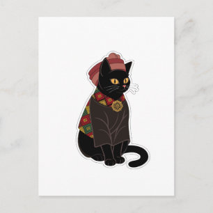 Postale Carte de vœux du chat noir chef tribal