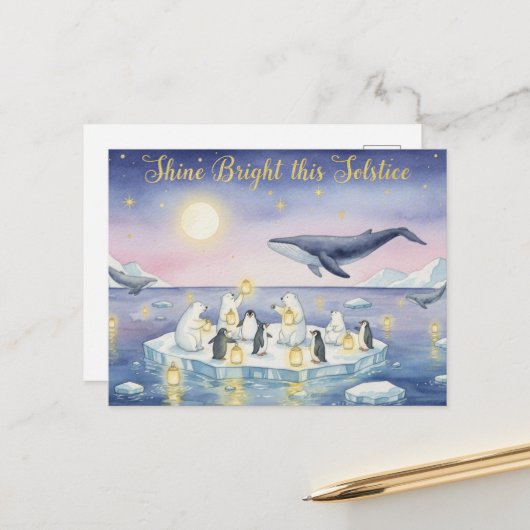 Postale Carte de vœux du solstice d'hiver (Devant/Arrière en situation)