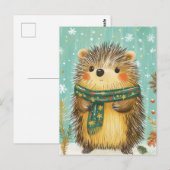 Postale Carte de voeux Festif de Noël Hérisson (Devant / Derrière)