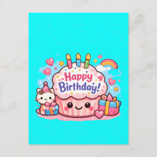 Postale Carte de vœux florale avec animaux mignons « Vous