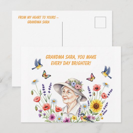 Postale Carte de voeux florale de grand-mère (Devant / Derrière)
