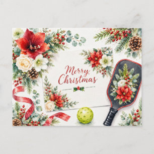 Postale Carte de vœux florale de Noël Pickleball