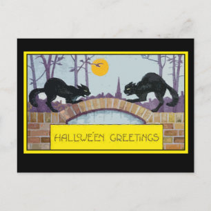 Postale Carte de voeux Halloween avec deux chats noirs