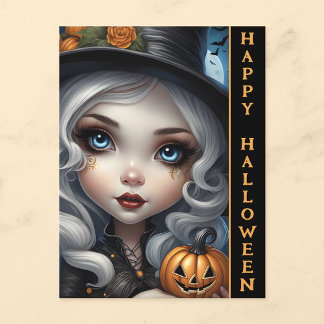Postale Carte de vœux Halloween avec sorcière et citrouill
