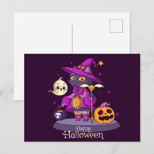 Postale Carte de vœux Halloween Chat Noir Mignon