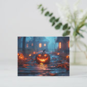 Postale Carte de voeux Halloween citrouille déplaisant (Debout devant)