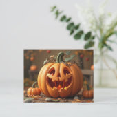 Postale Carte de voeux Halloween citrouille déplaisant (Debout devant)