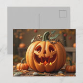 Postale Carte de voeux Halloween citrouille déplaisant (Devant / Derrière)