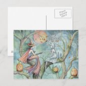 Postale Carte de vœux Halloween de sorcière et fantôme (Devant / Derrière)