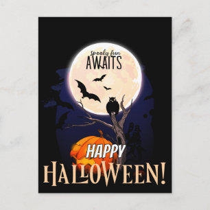 Postale Carte de vœux Halloween Lune Chouette Mignon Desig