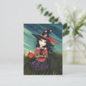 Postale Carte de vœux Halloween Sorcière Chat noir (Debout devant)