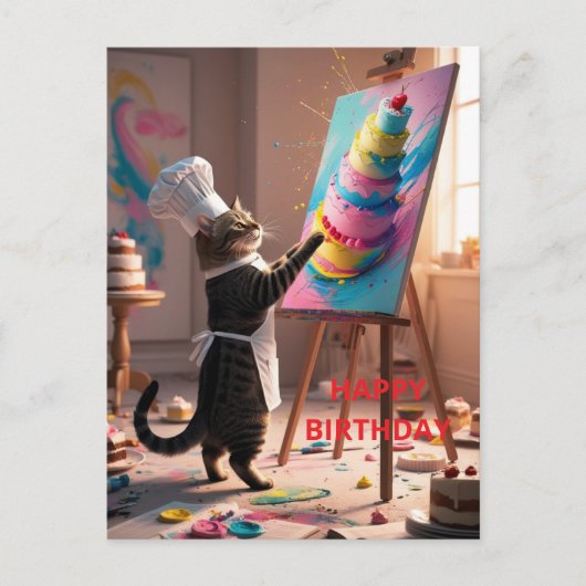 Postale Carte de vœux joyeux anniversaire gâteau de chat d (Devant)