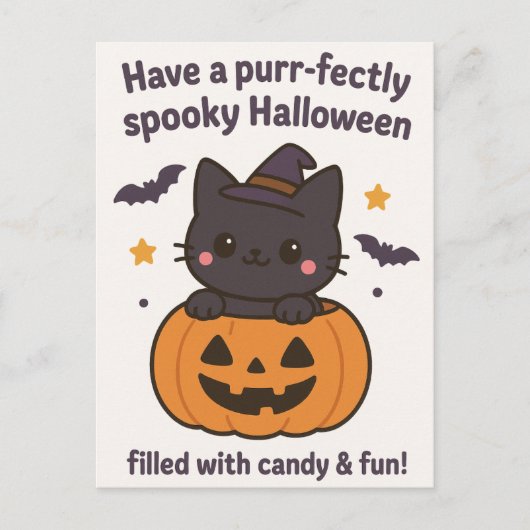 Postale Carte de voeux Kawaii Black Cat Halloween (Devant)