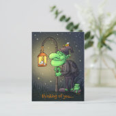 Postale carte de voeux lampe-gnome (Debout devant)
