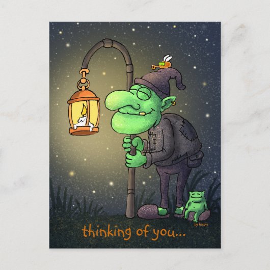 Postale carte de voeux lampe-gnome (Devant)