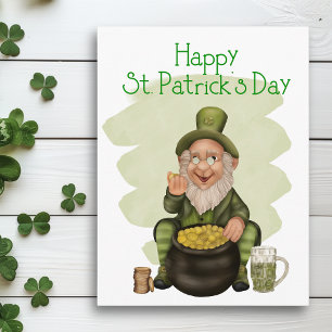 Postale Carte de vœux Leprechaun vert pour la Saint-Patric