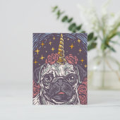 Postale Carte de vœux licorne pug d'anniversaire (Debout devant)