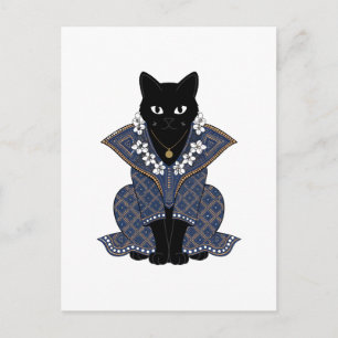 Postale Carte de vœux Mystic Black Cat Blue Batik