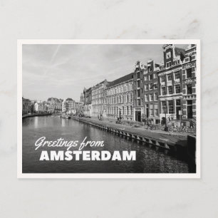 Postale Carte de vœux photo noir et blanc du canal d'Amste