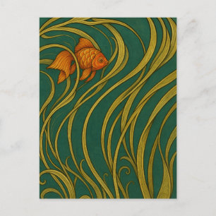 Postale Carte de vœux pliée Art Nouveau Poisson rouge