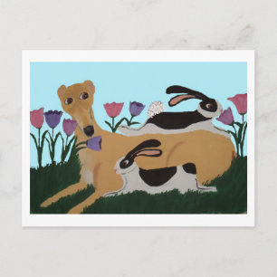 Postale Carte de vœux pliée Greyhound & Bunny Friends