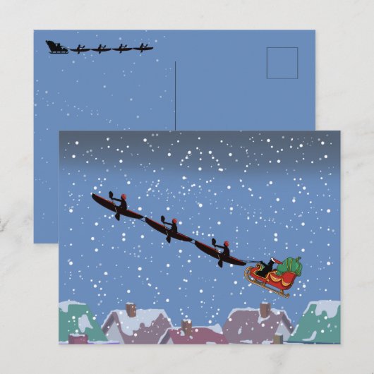 Postale Carte de voeux pliée Kayaks Pulling Sleigh (Devant / Derrière)