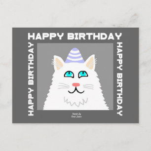 Postale Carte de vœux pour chat blanc duveteux d'anniversa