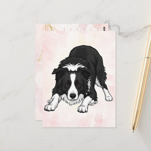 Postale Carte de vœux pour chien Border Collie (Devant/Arrière en situation)