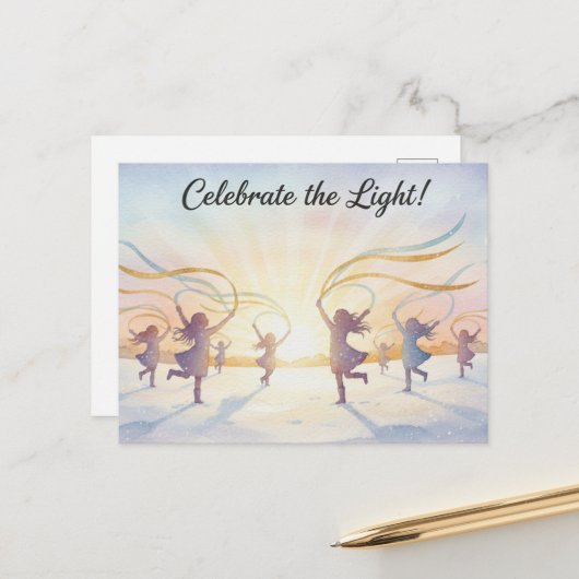 Postale Carte de voeux pour le solstice d'hiver (Devant/Arrière en situation)