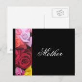 Postale Carte de vœux Roses Élégantes Mère Noir (Devant / Derrière)
