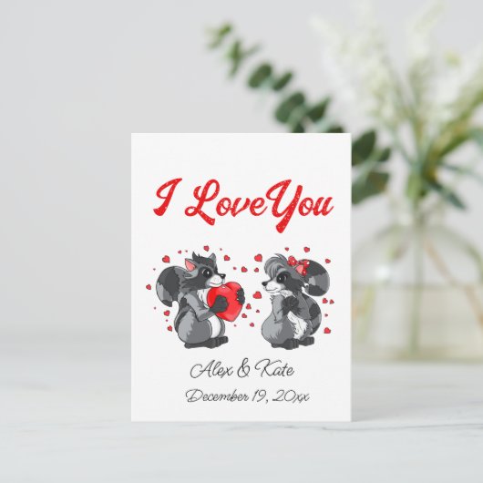 Postale Carte de voeux Valentines Raccoon (Debout devant)