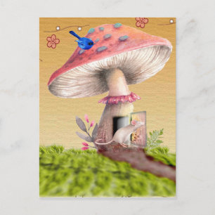 Postale Carte de voeux vintage de la maison de champignons