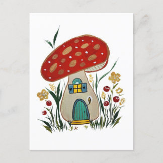 Postale Carte de voeux whimsical champignon, maison de fée