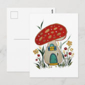 Postale Carte de voeux whimsical champignon, maison de fée (Devant / Derrière)