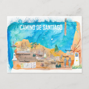 Postale Carte de voyage Camino Santiago St Jacques James