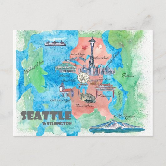 Postale Carte de voyage de Seattle Washington (Devant)