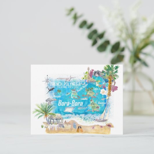Postale Carte de voyage des îles de Bora Bora en Polynésie (Debout devant)