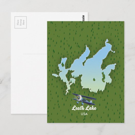 Postale Carte de voyage du lac Leech (Devant / Derrière)
