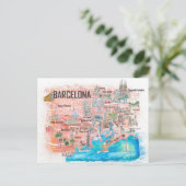 Postale Carte de voyage illustrée de Barcelone avec les ro (Debout devant)