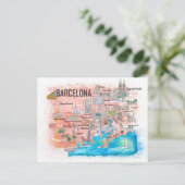 Postale Carte de voyage illustrée de Barcelone avec les ro (Debout devant)