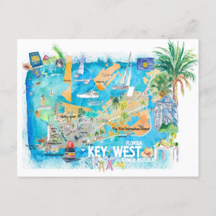 Postale Carte de voyage illustrée de Key West Floride avec