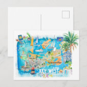 Postale Carte de voyage illustrée de Key West Floride avec (Devant / Derrière)