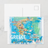 Postale Carte de voyage illustrée de la Grèce avec des mon (Devant / Derrière)