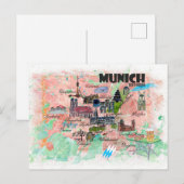 Postale Carte de voyage illustrée de Munich Bavière (Devant / Derrière)